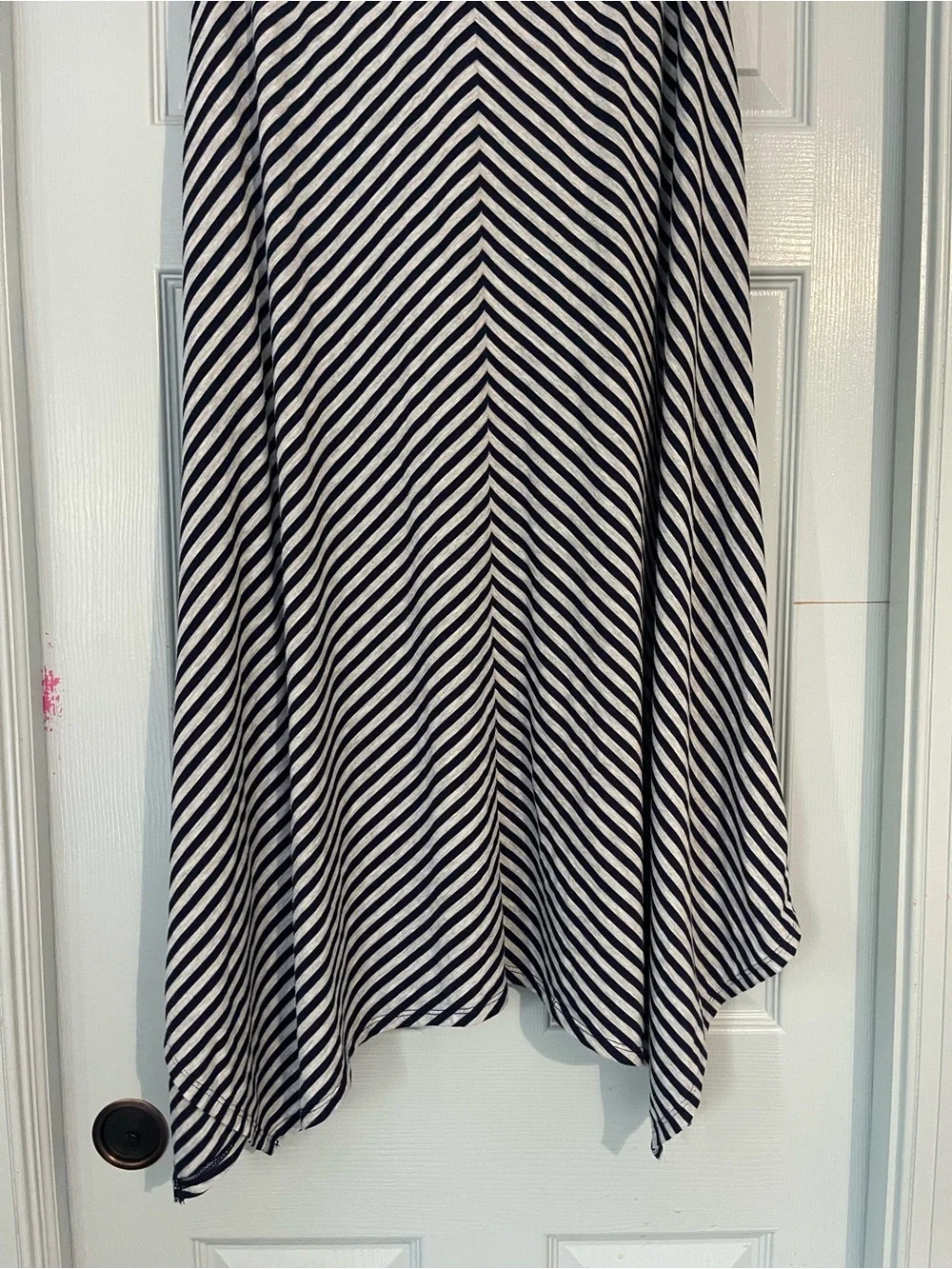 Faded Glory Navy & Gray Striped Handkerchief Hem Maxi Skirt